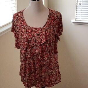 Westport Red Ruffled Cap Sleeve Blouse